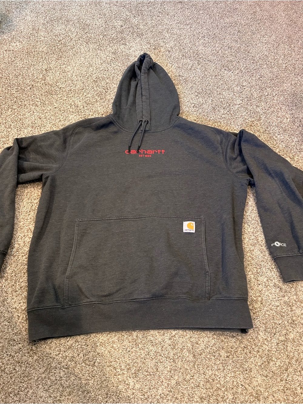 Carhartt Force Relaxed Fit Logo Graphic Hoodie in Carbon Heather. SZ L. Outdoor